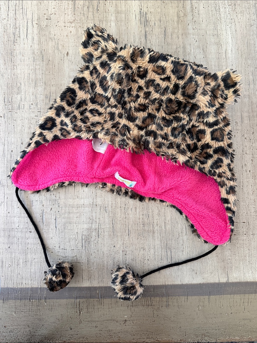 Capelli of New York Leopard Faux Fur Kids Hat with Hot Pink Lining